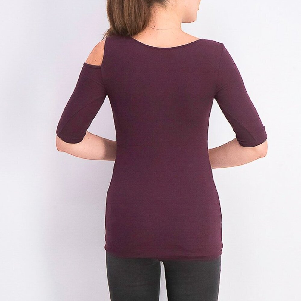 Goldray Garima Asymmetric Cold Shoulder Tops, Burgundy, Size M - Picture 3 of 12